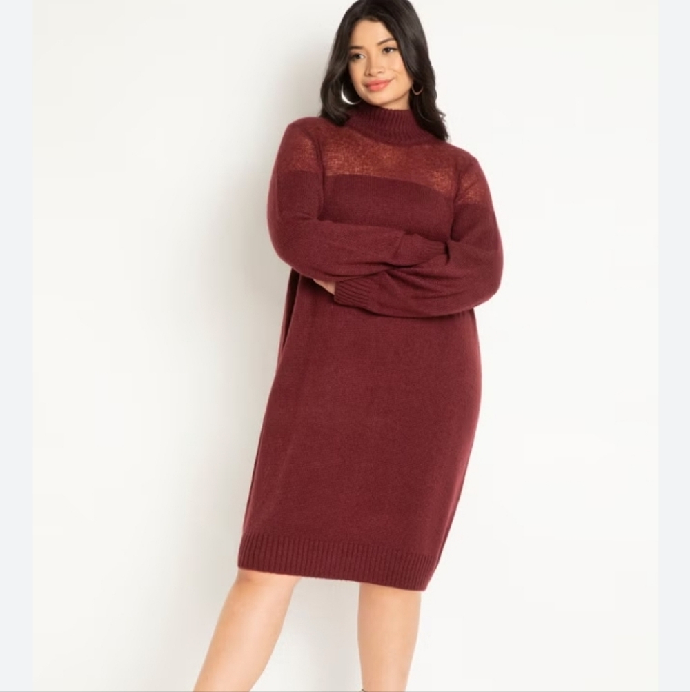 Eloquii Maroon Long Sleeve Sweater Dress